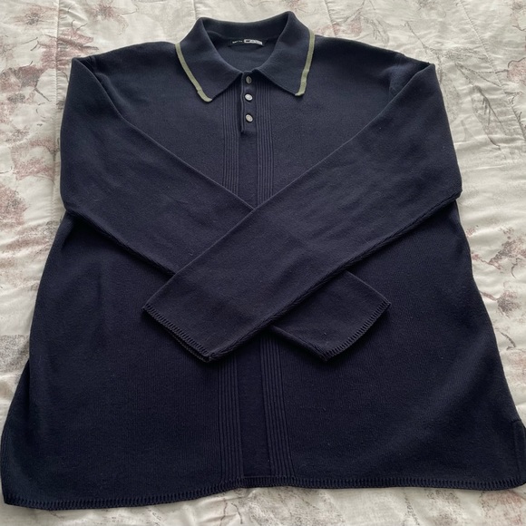 Vintage Wilke Rodriguez men’s navy 100% cotton green border sweater, size L - Picture 13 of 13